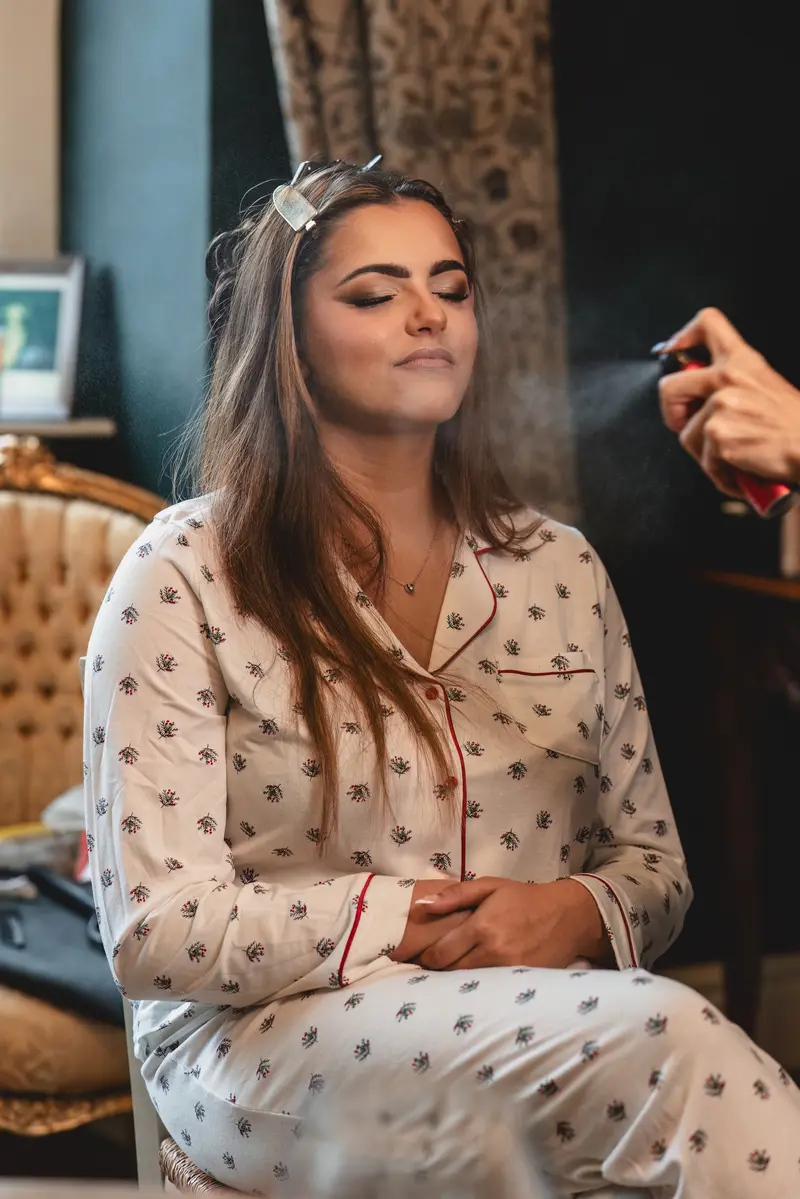 Bride getting ready before ceremony in West Yorkshire wedding venue