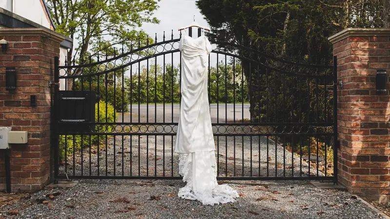 Elegant bridal wedding dress portrait at The Manor Rooms wedding venue