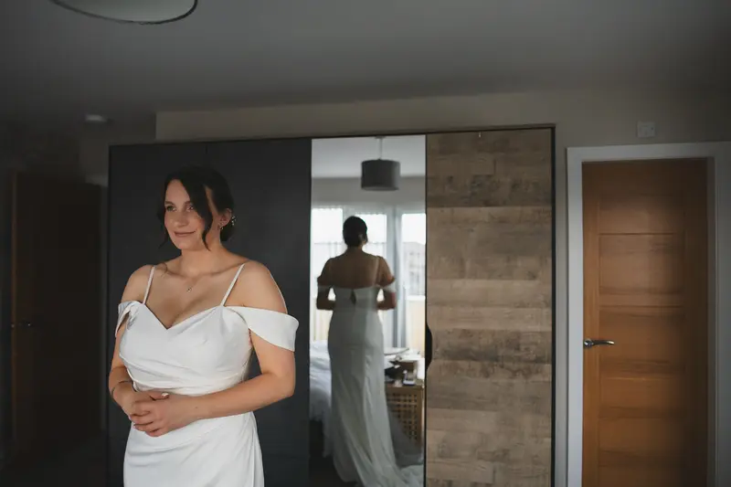 Elegant bride portrait during wedding preparations at The Manor Rooms