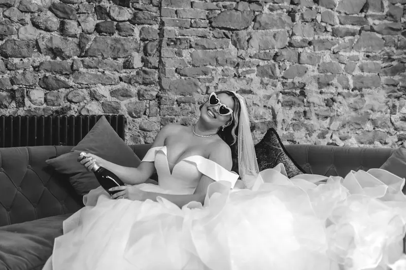 Stylish black and white bridal portrait in Leeds documentary wedding photography