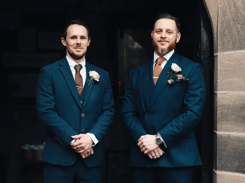 Documentary wedding photographer Yorkshire capturing stylish groom portrait before ceremony