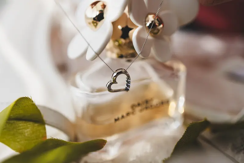 Bridal necklace detail photo during wedding preparations in Yorkshire