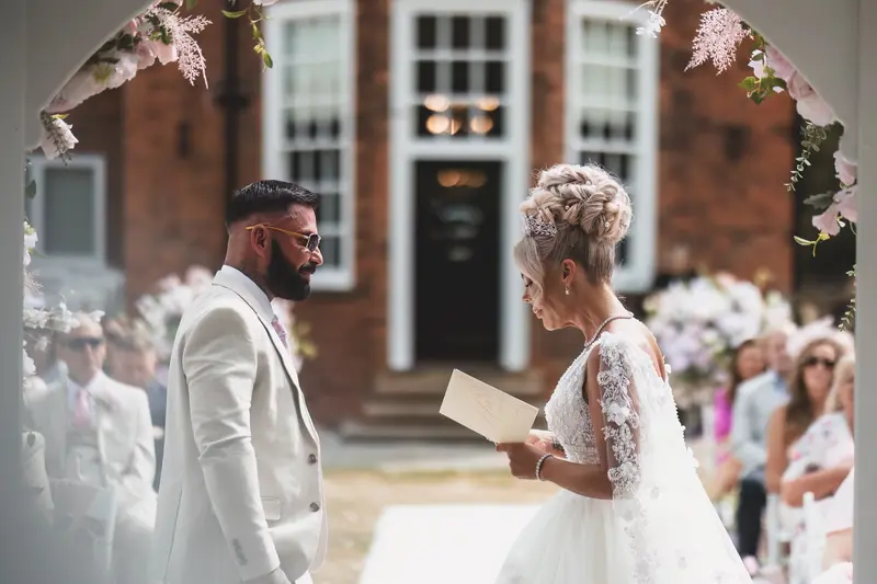 Emotional outdoor wedding vows ceremony, documentary wedding photography, Yorkshire wedding photographer