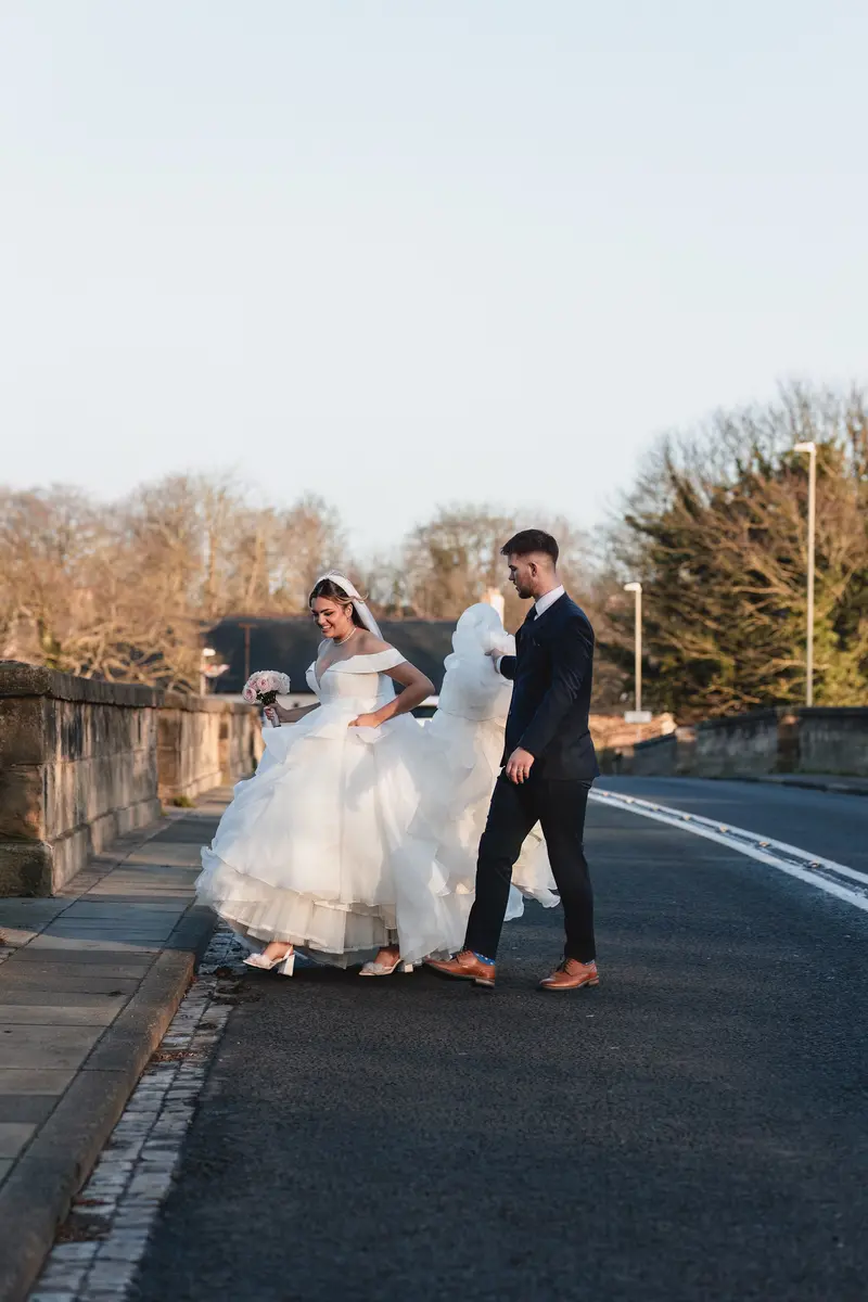 Black and white documentary wedding portrait in West Yorkshire