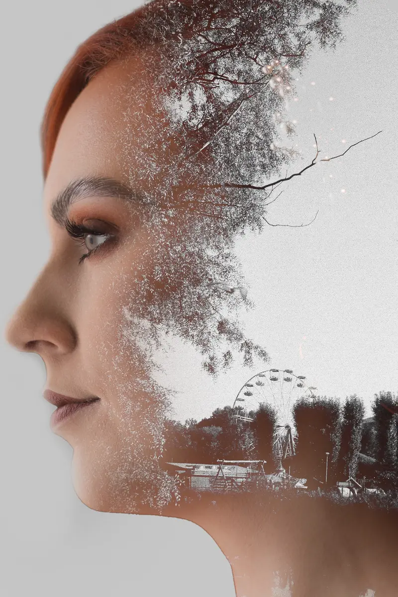 Creative double exposure bridal portrait with artistic wedding photography