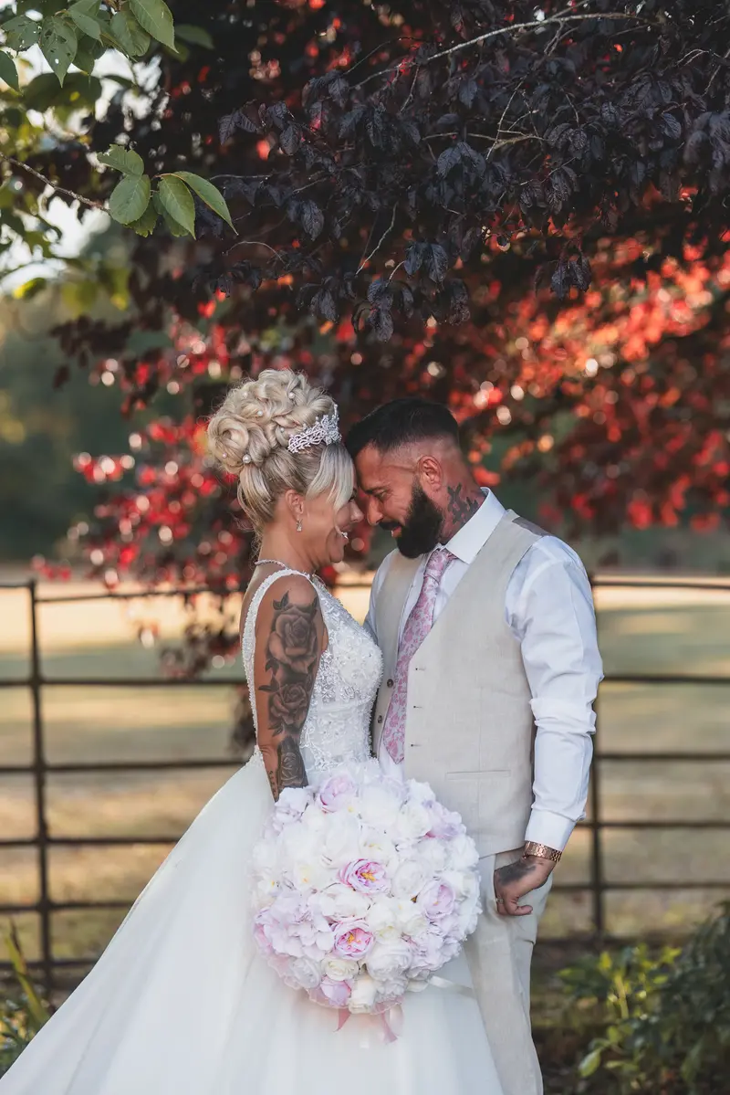 Intimate wedding couple portrait at sunset, emotional bride and groom photography UK