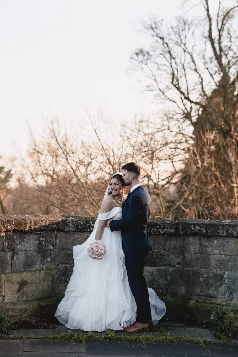 Sunset wedding portraits in West Yorkshire by Leeds wedding photographer